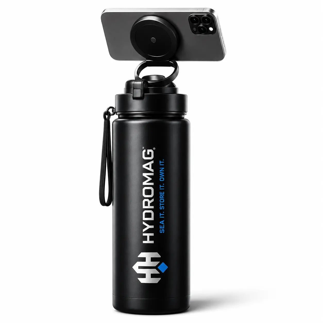 HYDROMAG 4-in-1 Smart Water Bottle with Magnetic Phone Holder & Storage Compartment, Gym Water Bottle for Men & Women, Sports Fitness Workout Bottle for Running, Travel & Outdoor Activities