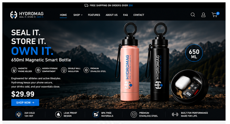 Hydromag 650ml Magnetic Smart Bottle